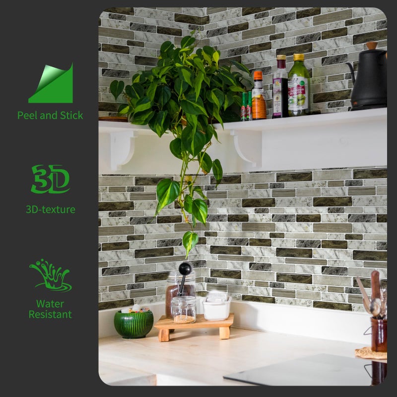 LONGKING Self-Adhesive Kitchen Backsplash, Marble Look Decorative Tiles (10 Tiles) (Multi) - Image 3